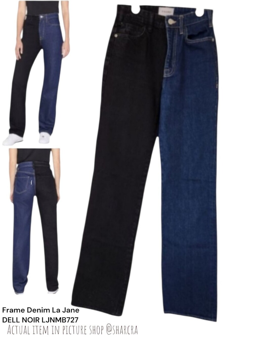 Frame denim Women's Le Jane Dell Noir Colorblock Blue Black straight leg jeans 0